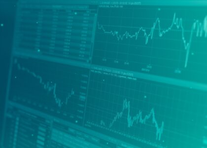 conta custódia, gráficos de análise de activos financeiros tela preta, gráficos verdes e vermelhos com gradiente azul esverdeado